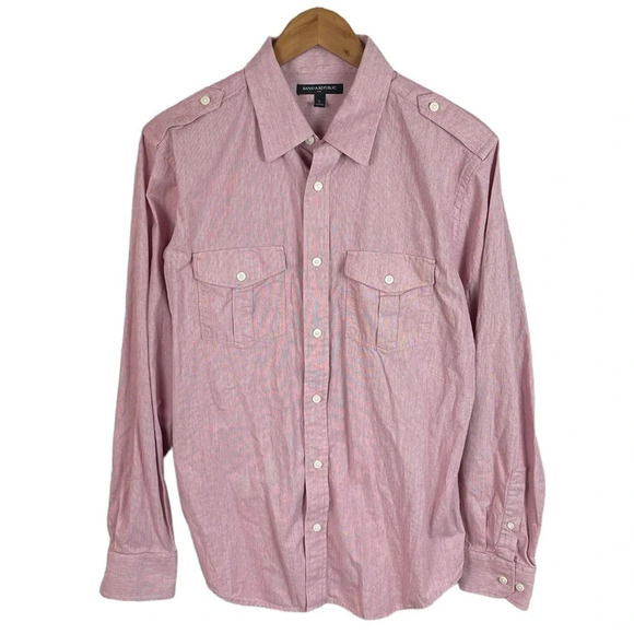 BF1480 Men’s Banana Republic Epaulette Military Button Down Shirt L - Picture 1 of 4